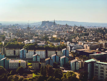 High angle view of townscape against sky