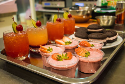 Close-up of fruits served on table