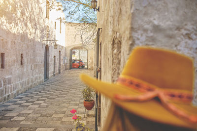 Rear view of woman standing on street