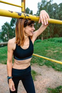 Woman exercising at park