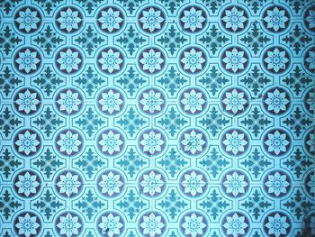 Full frame shot of blue patterned tiled wall