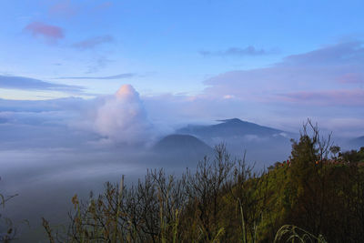 Majestic view of mount bromo with dramatic cloud formation