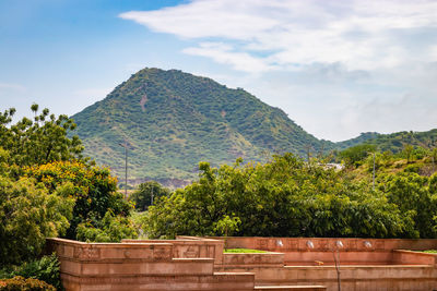 Isolated mountain with bright blue sky at morning from flat angle