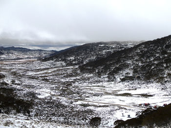 Scenic view of snowcapped mountains against sky