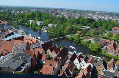 High angle view of townscape against sky