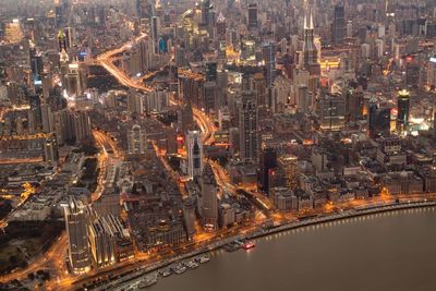 Aerial view of city at night