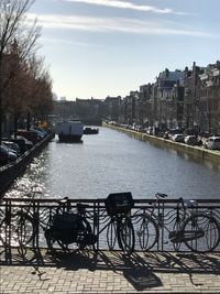 View of bridge over river in city