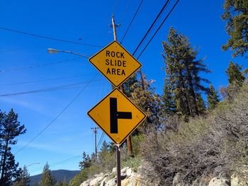 Low angle view of road sign against sky