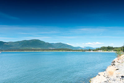 Scenic view of sea against blue sky