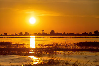 Scenic view of sunset over lake