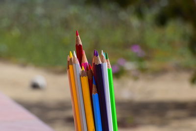 Close-up of colored pencils