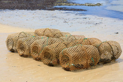 High angle view of crab on beach