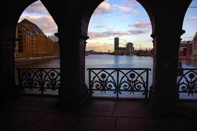 View of buildings seen through window