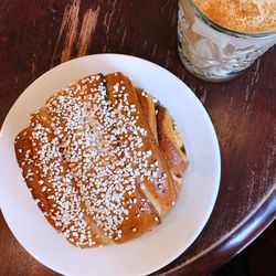 High angle view of breakfast served on table