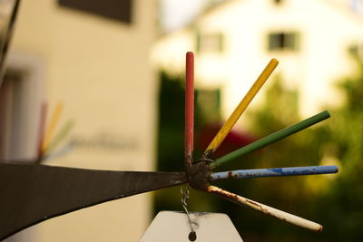 Close-up of multi colored metal at yard