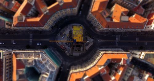 Aerial view of city roundabout