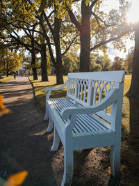 Empty bench in park during autumn