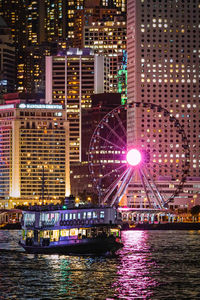 Illuminated buildings in city at night