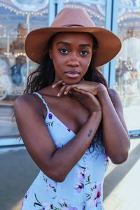 Portrait of young woman looking away