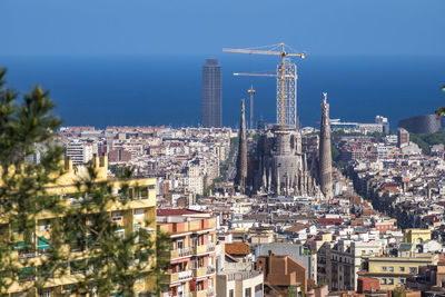 Cityscape against clear sky