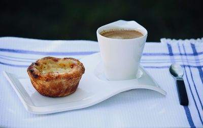 Close-up of coffee cup on table