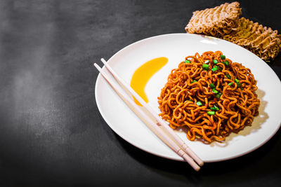 High angle view of meal served in plate