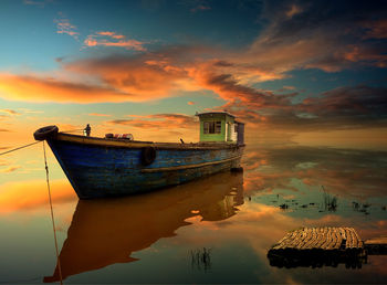 Scenic view of lake against sky during sunset