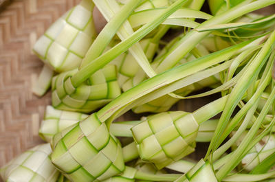 High angle view of green vegetables on table