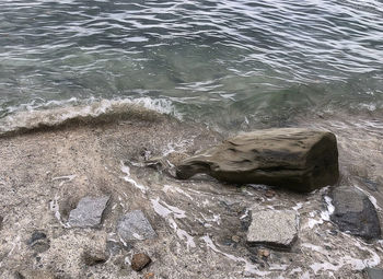 High angle view of rocks in sea