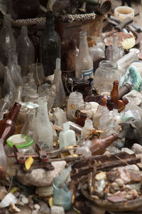 Close-up of bottles for sale