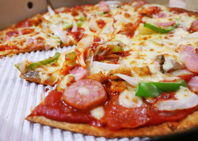 Close-up of pizza served in plate