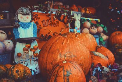 Pumpkins for sale at market stall