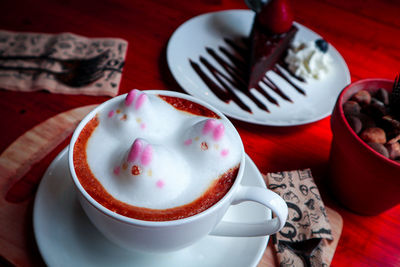 Close-up of coffee cup on table