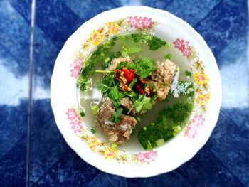 High angle view of meal served in bowl