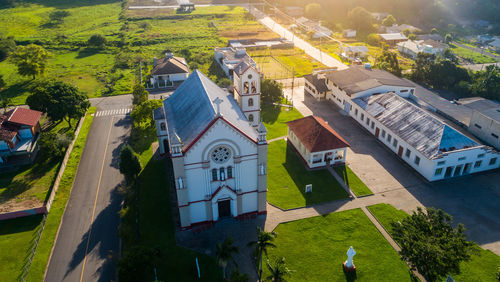 High angle view of buildings in city