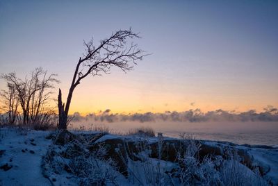 Scenic view of landscape against sky during winter