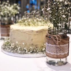 Close-up of glass jar on table