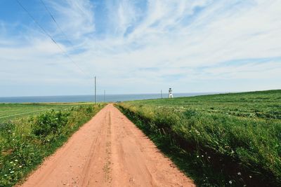 Road amidst field against sky