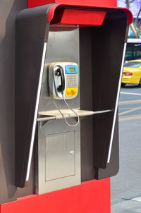 Close-up of telephone booth