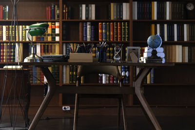 View of a desk in the dark office