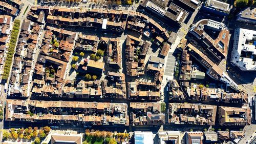 High angle view of buildings in city
