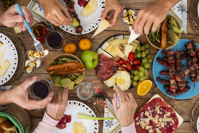 High angle view of people preparing food