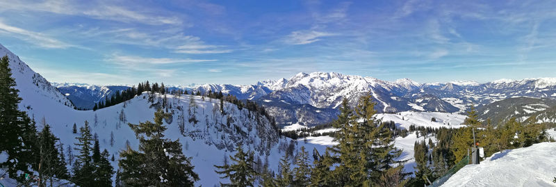 Scenic view of snowcapped mountains against sky