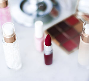 Close-up of beauty products on table