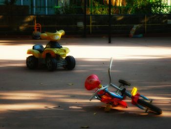 Close-up of toy car on wall