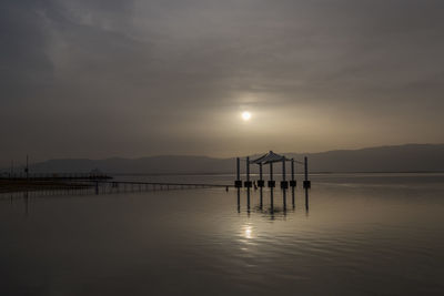Scenic view of lake against sky during sunset
