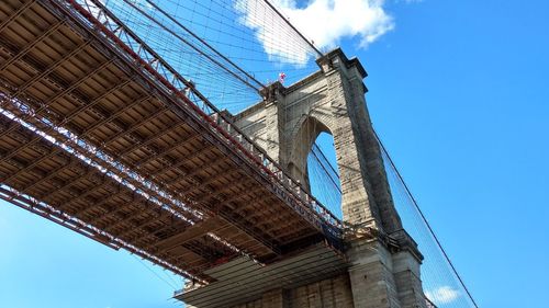 Low angle view of bridge against blue sky