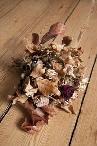 High angle view of flowers on table