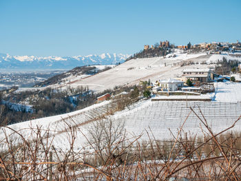 Scenic view of snowcapped mountains against sky