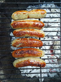 Directly above shot of food on barbecue grill